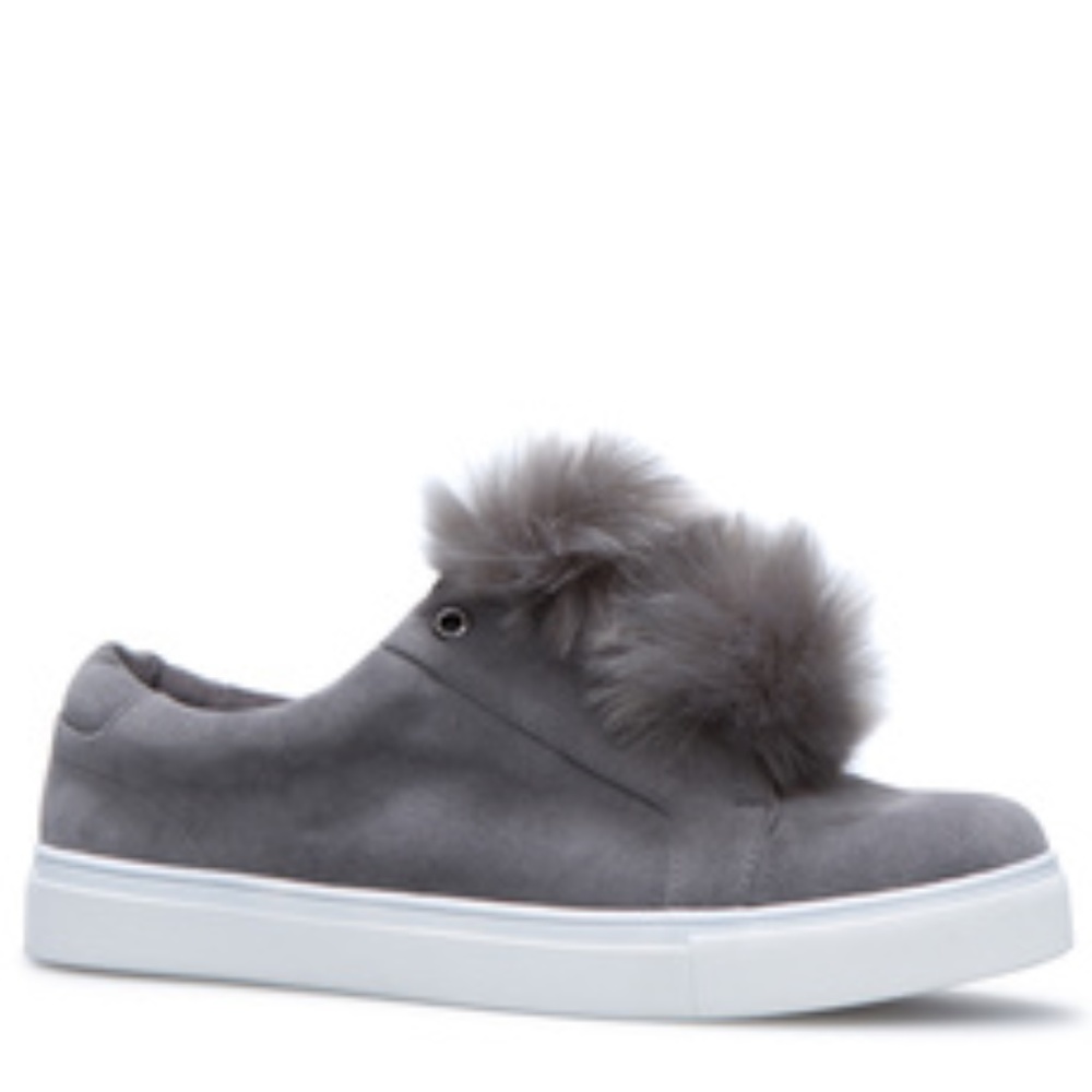 Shoedazzle Jannely Gray Pom Sneaker 7.5